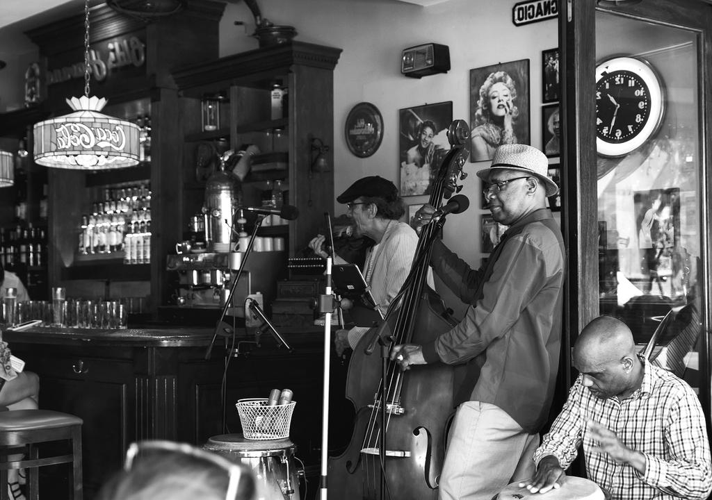 Intimate jazz club with warm lighting and cozy atmosphere